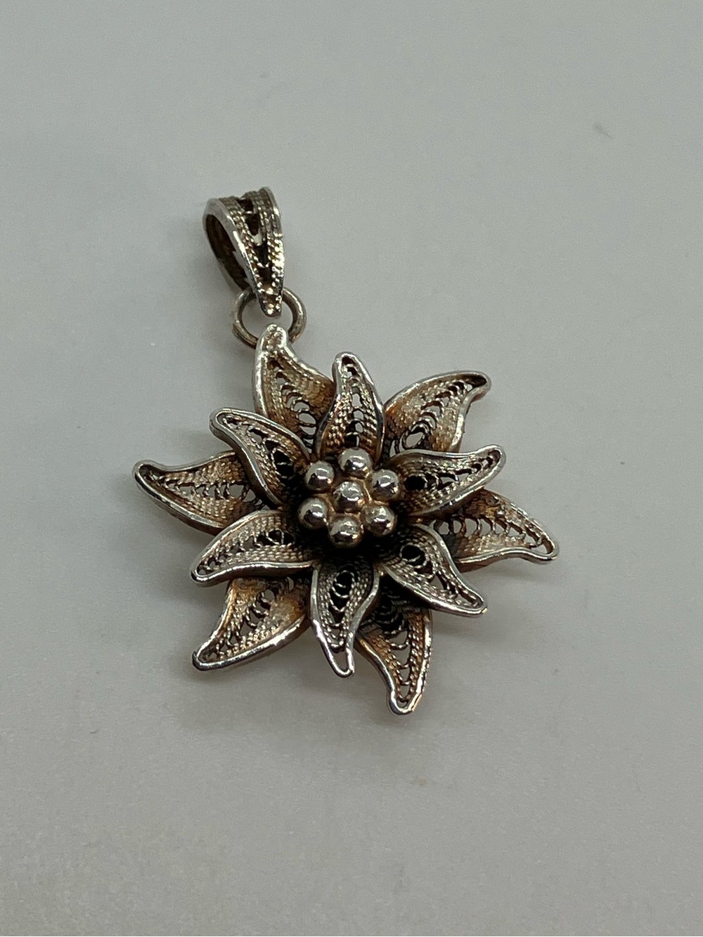 Vtg Danilo Mingardi 925 Filigree Edelweiss Flower Sterling Silver Pendant